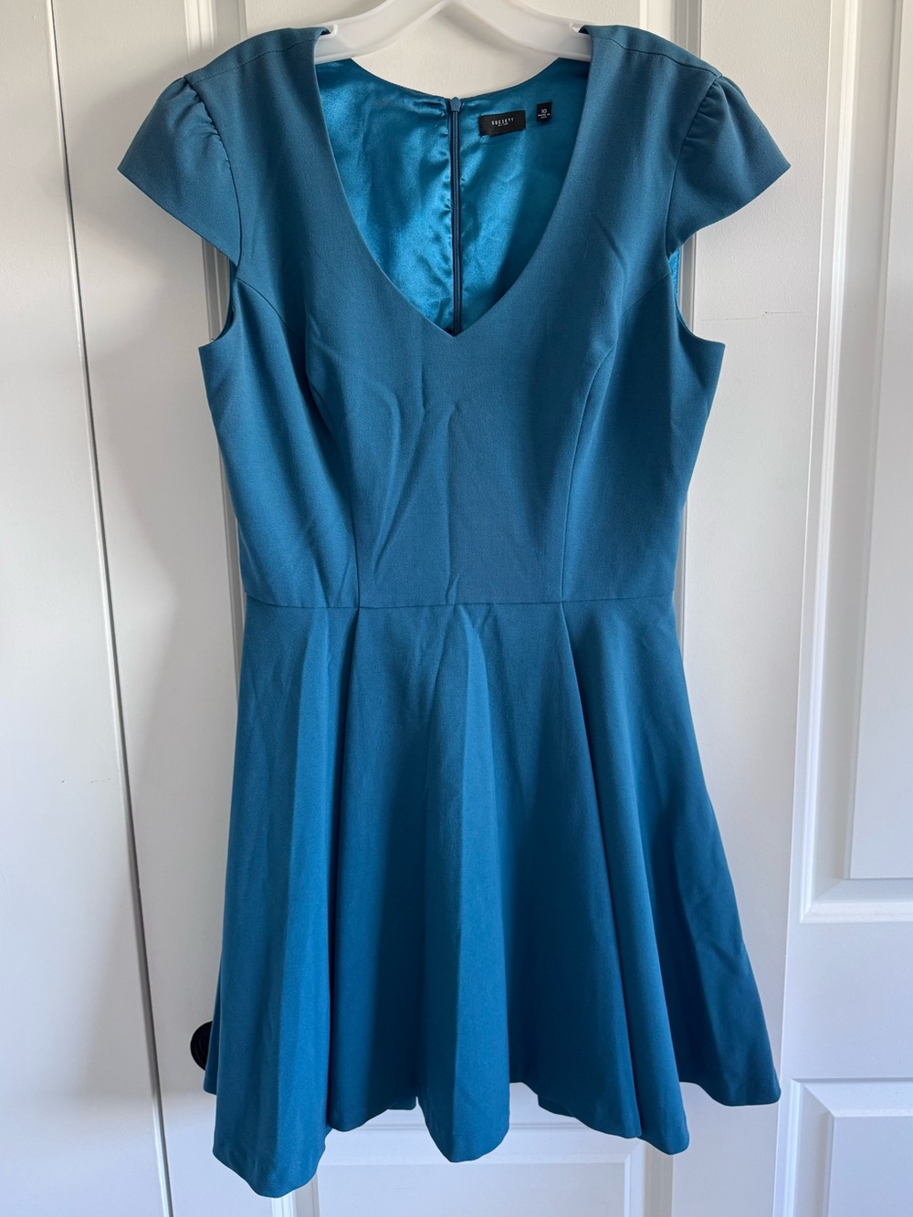 Society Teal V-Neck Cap Sleeve Skater Dress